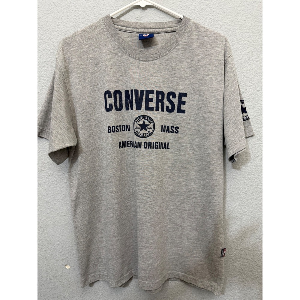Converse All Star Vintage 90s Mens T-Shirt Size M Gray Boston Mass Graphic Retro